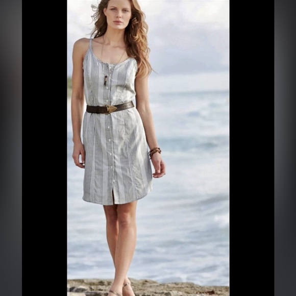 Peruvian Connection Dresses & Skirts - Peruvian Connection Kenda Blue Stripe Button Front Dress Womens Size 6